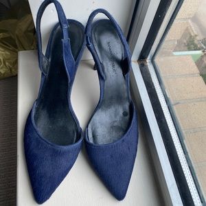 Navy Blue, Calf-hair, sling back heels